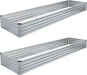 DIIYIV 2PCS 12x4x1FT Galvanized Raised Garden Bed Kit,Vegetable Boxes-Rectangle Metal Flower Box,Large Planter Raised Beds Outdoor Garden for Planting,Fruit,Herb-Silver