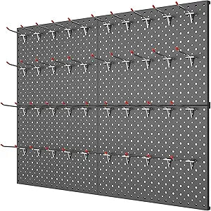 WALMANN 12"x16" Metal Pegboard Panels and Hooks for Garage, Tool Storage Pegboard with Hook - Compatible with 1/8" & 1/4" Hook(4 Black Panels with Hooks)