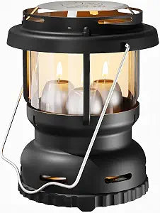 3-Wick Candle Lantern for Power Outages, 18H Emergency Light, Matte Black