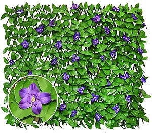 Expandable Privacy Screen with Artificial Flower for Balcony Patio Fence Greenery Privacy Fence Outdoor Purple Flowers 1pcs
