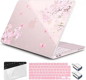 for MacBook Neo 13 inch Case 2026 (Model A3404, A18 Pro) Shockproof & Scratch-Resistant Hard Shell, Keyboard Cover, Trackpad Protector, 2 OTG Adapter, for Women Girly Cute, Cherry Blossom