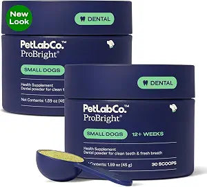 PetLab Co. ProBright Dental Powder - Dog Breath Freshener - Teeth Cleaning Made Easy  Targets Tartar & Bad Breath - Formulated for Small Dogs - Pack of 2