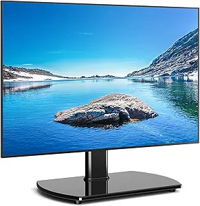 Rfiver Universal Swivel TV Stand for 27-50 55 60 Inch TVs, Height Adjustable Table Top TV Stand Mount Hold up to 88 lbs, Pedestal TV Stands with Tempered Glass Base, Replacement TV Mount Stand