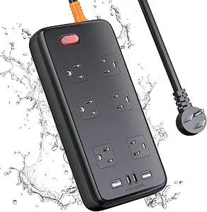 Outdoor Power Strip Weatherproof, 6FT Extension Cord with 6 AC & 4 USB