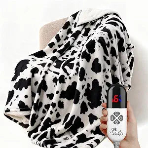 Electric Heated Throw Blanket Sherpa 50"x60" Cow Print Machine Washable 6 Heat Settings 4 Hours Auto Off Overheat Protection for Home Office Use