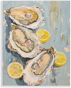 Oysters and Lemon Slices, 11 x 14 Inch Mounted Print on Wall Plaque