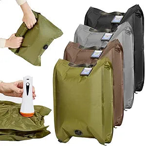 Travel Pack Vacuum Kit, Travel Vacuum Bags with Pump - Odor & Waterproof Anti-Rip Compression Bags - Fabric Space Saver Vacuum Storage Bags - Wireless Vacuum Pump - 4Pack