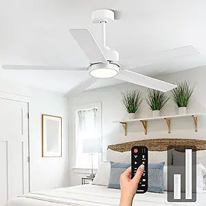 Conciseer Modern Ceiling Fans with Lights,52 Inch Ceiling Fans with Remote for Bedroom Living Room Kitchen, 18W 6CCT Dimmable5 Blades 6 Speed Reversible Quiet DC Motor White