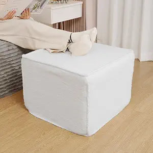 Square Ottoman Foot Rest,Small Pouf for Couch,Coffee Table - Boucle Upholstered Foot Stools Applicable to Living Room & Bedroom & Dorm - Compressed Poufs,White