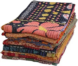 Indian Mix Lot Whole Sale Tribal Kantha Quilts Vintage Cotton Bed Cover Throw Old Assorted Patches Made Rally Vintage Assorted (Pack of 4)
