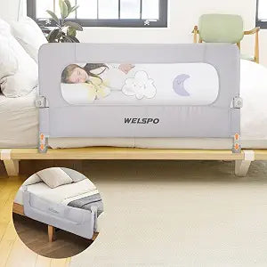 welspo Bed Rail for Toddlers, Foldable Swing Down Baby Bed Rail Guard, Extra Tall Child Safety Bedrail, Fits Twin Full Queen Bunk Beds(Grey, 47inch)
