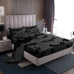 Black Bat Bed Sheets Full Size,Graffiti Black Grey Bedding Set 4Pcs for Kids Girls Boys Teens Bedroom Decor,Halloween Decor Animals Fitted Sheet Horror Gothic Top Flat Sheet,2 Pillowcases
