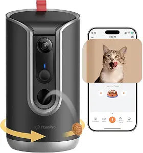 TKENPRO 2K Pet Camera Treat Dispenser, AI Photo Album, Dog Camera with 360 Auto Tracking & 5G/2.4G WiFi, 2-Way Talk, Remote Treat Tossing, Motion Alerts for Cats Indoor