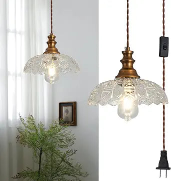 Plug in Pendant Light Industrial Pendant Lighting with Plug in Cord 9.8ft Hanging Lamps Clear Glass Shade Bronze Light Fixture for Living Room Kitchen Dining Room Bedroom