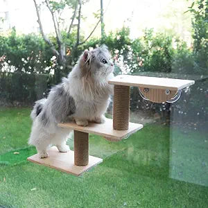 Cat Window Ladder 3-Levels for Indoor Cats, Climbing Shelf with Strong Suction Cups, for Bird-Watching & Play, Space-Saving