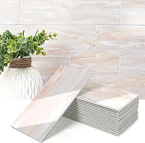 Art3d 102-Piece Peel and Stick Wall Tile for Kitchen Backsplash, Bathroom, Fireplace, 3in. x 6in. Stick on Subway Tile, Yellow Jasper