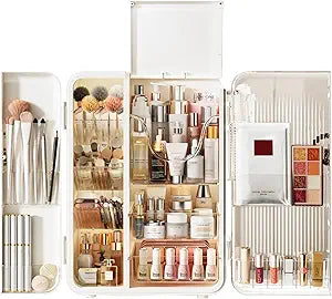 SEE SPRING Makeup Organizer for Vanity, Large Capacity Skincare Organizers and Storage with Drawers, Dustproof Cosmetic Display Case for Bathroom Countertop, Trendy Teen Girl Gifts, White