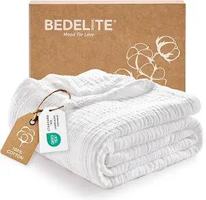 BEDELITE 100% Cotton Muslin Blankets for Adults - 4-Layer Twin Size Breathable and Lightweight Gauze Blanket for Couch, Bed, Travel and Summer, Soft & Cozy Gift for Women, White, 60"x80"