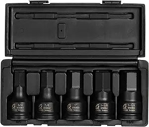 SUNEX TOOLS 4506, 3/4 Inch Drive Impact Hex Driver Set, 5-Pieces, SAE, 3/4" - 1-1/4", Cr-Mo Steel, Solid One Piece Construction, Dual Size Markings, Heavy Duty Storage Case