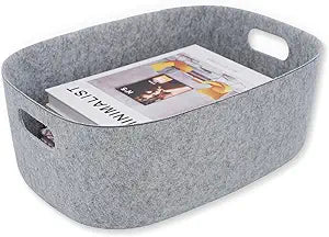 Welaxy Large Felt Storage Basket with Handles, Open Bin for Shelves, Books, Toys, Laundry & Home Organization (Gray)