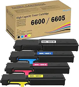 Phaser 6600 WorkCentre 6605 High Yield Toner Cartridge Replacement for Xerox Phaser 6600 6600N 6600DN WorkCentre 6605 6605N 6605DN Printer (Black:8,000 Pages;Cyan Magenta Yellow:6,000 Pages)