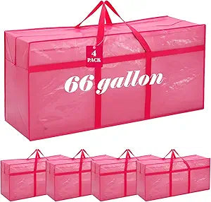 4 Pcs 66 Gallon Extra Large Moving Bags Heavy Duty Storage Bag with Strong Zipper Handle Foldable XXL Jumbo Storage Tote Packing Moving Box for College Dorm Travel Cloth Duffle (Jelly Pink)