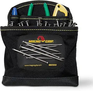 MagnoGrip 3-Pocket Nail Pouch with Integrated Magnetic Storage - Durable 1680D Ballistic Polyester, Magnetic Interior & Exterior, Tool Belt Compatible, Construction Pouch for Carpenters & DIY Projects