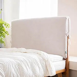 Headboard Cover Thickened Soft Stretch Slipcover with Secure Tie Straps, Dustproof Protector for Upholstered Bed (63 * 28inch, Beige)
