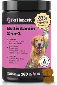 10-in-1 Dog Multivitamin Supplement with Glucosamine & Probiotics - Hip & Joint Support, Digestive Health, Immune Support, Heart & Skin - All-in-One Daily Vitamins & Omega-3s for Dogs (Chicken 180 Ct)