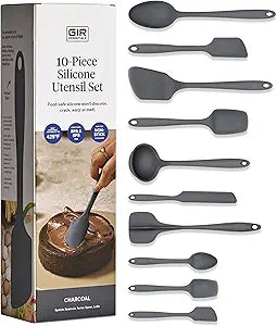 GIR: Get It Right 10-Piece Silicone Essentials Kitchen utensils set - Ladle, Spatula, Flip, Spoon & Spoonula - Non toxic cooking utensils for Nonstick Cookware, Cooking and Baking - Charcoal