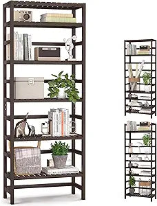 Homykic 6-Tier Bamboo Bookshelves and Bookcases, Adjustable 63.4Tall Shallow Book Shelf Organizer Rack, Freestanding Storage Shelving Unit for Living Room, Kitchen, Bathroom, Office, Espresso