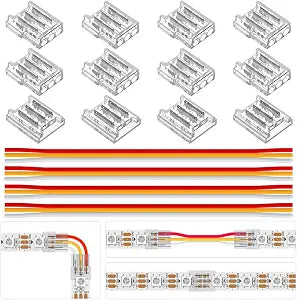 BTF-LIGHTING 3 Pin 10mm 0.39in Width Transparent Connector Kit,4xGapless Solderless 8PCS Corner Connectors,4PCS 5.9in Long 22AWG Extension Wires,Support WS2812B WS2811 SK6812 SMD LED Strips