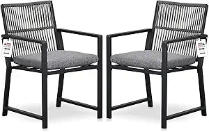 Patio Dining Chairs, Metal Outdoor Chairs with Removable Cushion, 105 Ergonomic Backrest, Handcrafted Woven Design, Weather Resistant Indoor Outdoor Chair for Porch Backyard Deck, 350 lbs