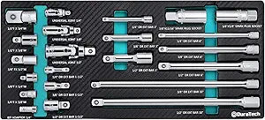 DURATECH 22-Piece Drive Tool Accessory Set, Including 1/4 3/8 1/2 Extension Bars, Socket Adapters, Universal Joints, Spark Plug Sockets, Professional Socket Accessories, Cr-V Steel, EVA Foam Package