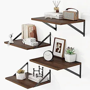 Heimlove 12 Inch Deep Floating Shelves for Wall, 16W x 12D Wide Floating Shelves Heavy Duty Wall Mounted Shelves, Wood Wall Shelves for Living Room Bedroom Bathroom Kitchen- Set of 4