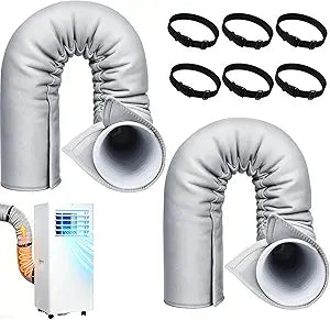 2 Pack Portable AC Hose Insulation Sleeve, Air Conditioner Hose Cover Wrap Fit for 5"&5.9" Diameter Exhaust Hose, AC Hose Insulation Cover with 6 Adjustable Buckle Straps for Secure Fixation (Gray)