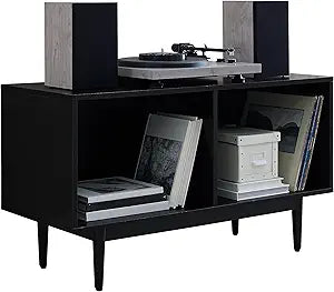 Crosley Furniture Liam Medium Vinyl Record Storage TV Stand and Entertainment Center, Media Console, Black