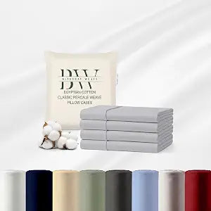 BlissBay 100% Egyptian Cotton Percale Pillow Cover, Queen 4 Pack, Silver