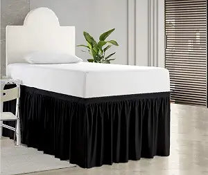 Dorm Room Bed Skirt, Twin XL - 32 inch Drop, Dust Ruffled Bed Skirt for College Dorms, 100% Microfiber Extra Long Bedskirt - Black