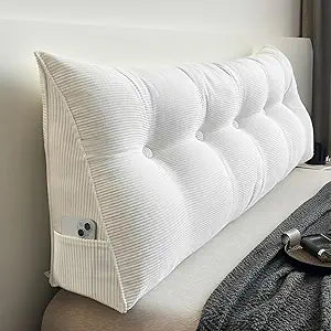 Djft Wedge Headboard Pillow Queen Size, Bed Backrest Reading Cushion with Removable Cover, Large Sitting Support Pillow Back Pillow for Bed Sitting up (White, Queen 59in)