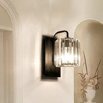 Grneric Crystal Wall Sconces,Black Sconce Wall Light Fixtures Modern Sconces Wall Lighting Single Indoor Wall Sconce for Living Room Bathroom Hallway Stairway Bedroom 10 Inch