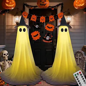 VITI Halloween Decorations Outdoor Ghost Kit - 2 Pack DIY Halloween Decor Spooky Ghost Decor with 50 LED Lights Battery Operated,Hat,for Outdoor Indoor Porches Yards Gardens Lawn (Warm White)