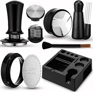 7pcs 58mm Espresso Accessories Kit for Baristas, Calibrated Tamper Distributor Tool Dosing Funnel and Espresso Station Set