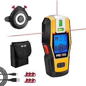 PREXISO 2-in-1 Stud Finder with Laser Level, Rechargeable Multi Surface Cross Line Laser & Wall Stud Scanners Tool for Hanging Frames & Picture, Wood Ac Wire Metal Studs Pipe Detection Gift for Dad