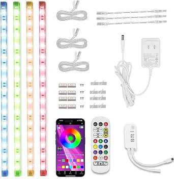 Cefrank Color Cabinet Lighting, 4pcs 12" Linkable RGB LED Light Bar Kit for Display Cabinet, Smart App & Remote Control, Music Sync, Scene Modes, Multi-Colors
