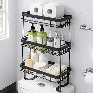 PowerKing Over The Toilet Storage Shelf, 3 Tier Bathroom Organizer, Black