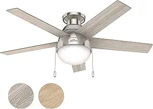 Hunter Fan 46 inch Brushed Nickel Low Profile Indoor Ceiling Fan with Light Kit (Renewed)