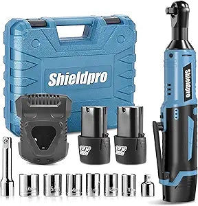 Cordless Electric Ratchet Wrench Kit,40Ft-lb 3/8" Power Ratchet Wrench 1-Hour Fast Charge,2 Packs 2000MA Lithium-Lon Battery,1/4 Adaptor,Extension Bar