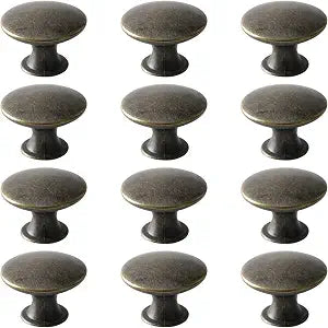 Antique Cupboard Door Knobs Bronze, 12 Pack Round Metal Wardrobe Handles Kitchen Cabinet Pulls with Screws for Chest of Drawers Furniture Dresser Door, 30x21mm