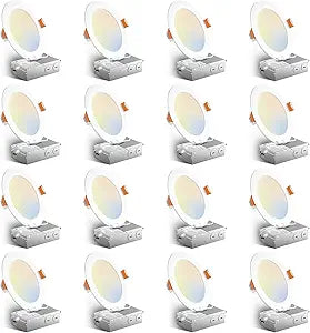 Amico 16 Pack 6 Inch 5CCT Ultra-Thin LED Recessed Ceiling Light with Junction Box, 2700K/3000K/3500K/4000K/5000K Selectable, 12W Eqv 110W, Dimmable Can Light, 1050LM High Brightness Downlight - ETL